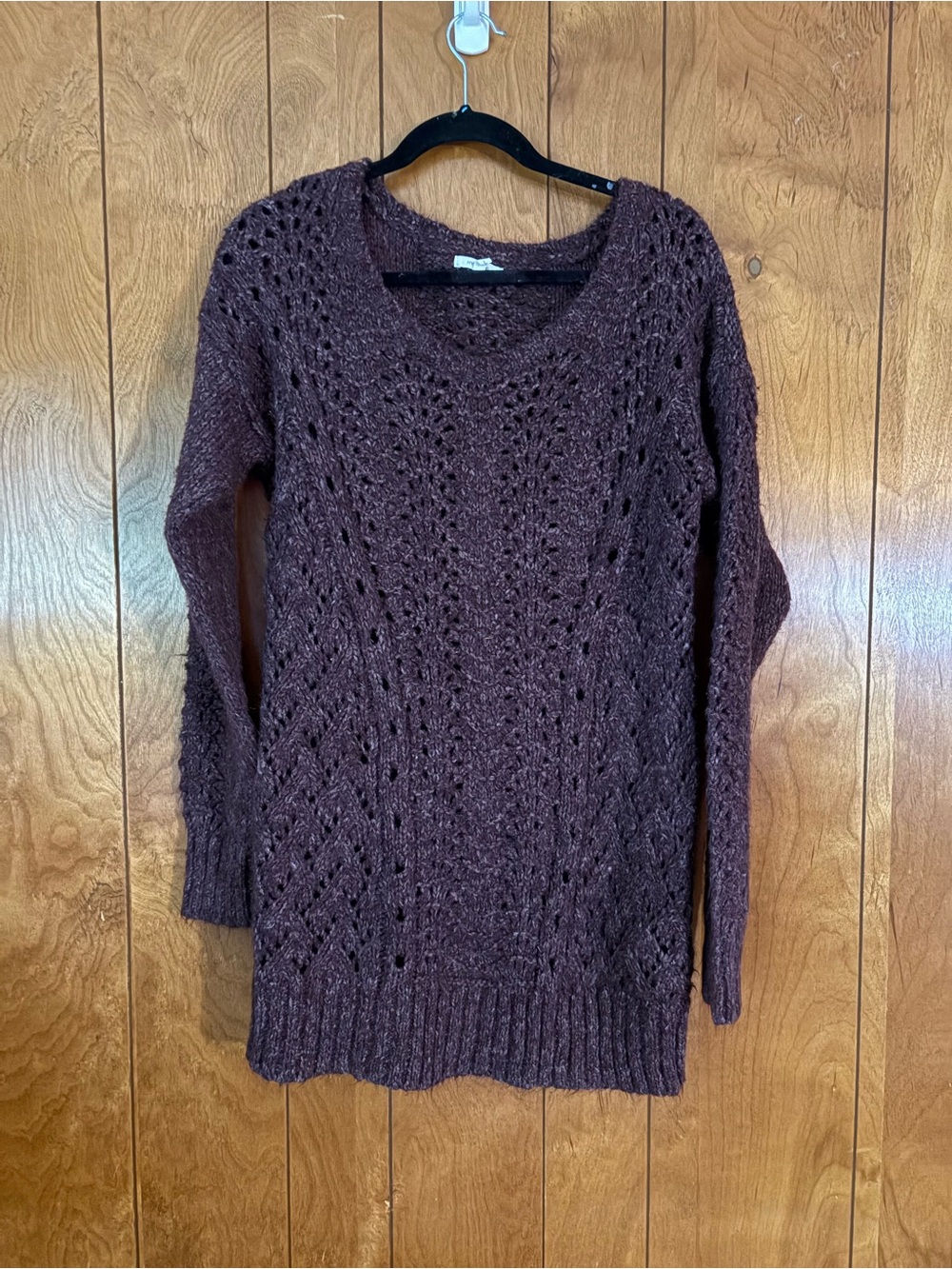 Maurices Plum Openwork Crewneck Pullover Sweater